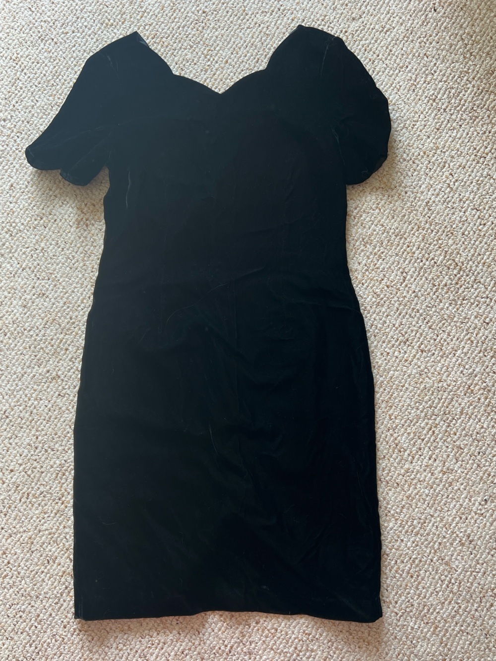 VTG 90s Charter Club Black Velvet Midi Scallop Neck & Sleeves Wimsigoth Grunge